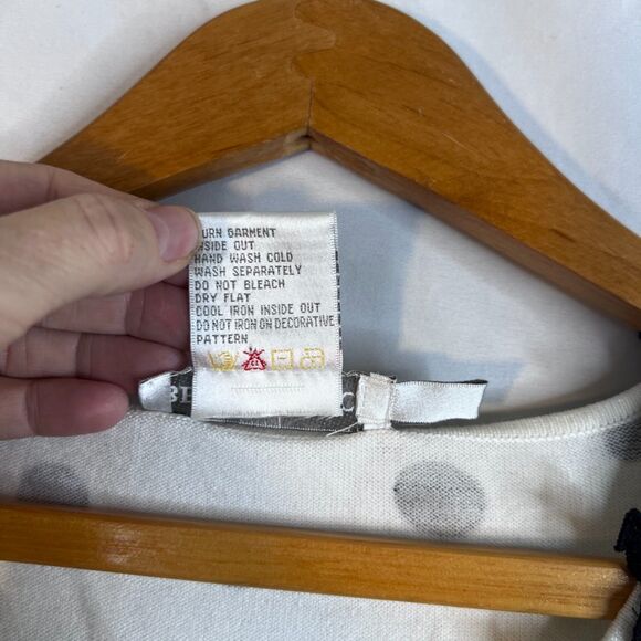 Betas Choie Polka Dot Embroidered Neckline Short Sleeve Sweater White Size XL - Picture 7 of 8